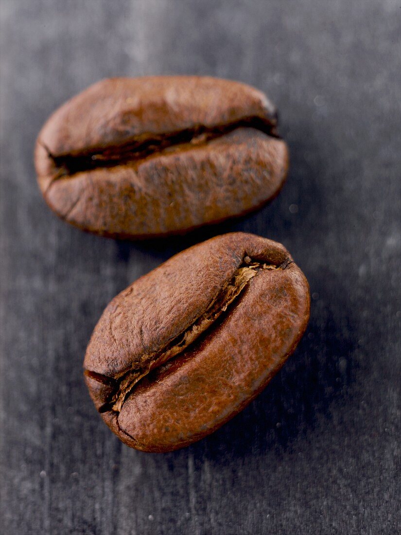 Coffee beans on a grey background