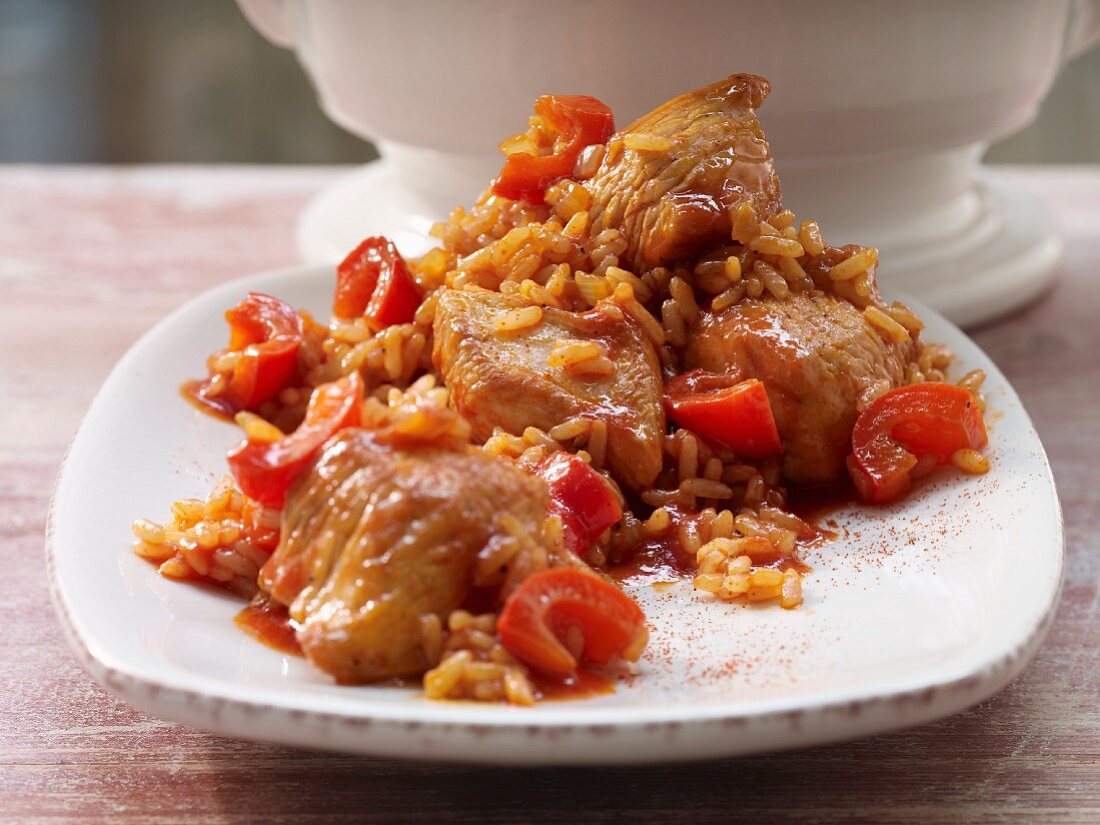 Rice with turkey, pepper and tomato (Serbia)