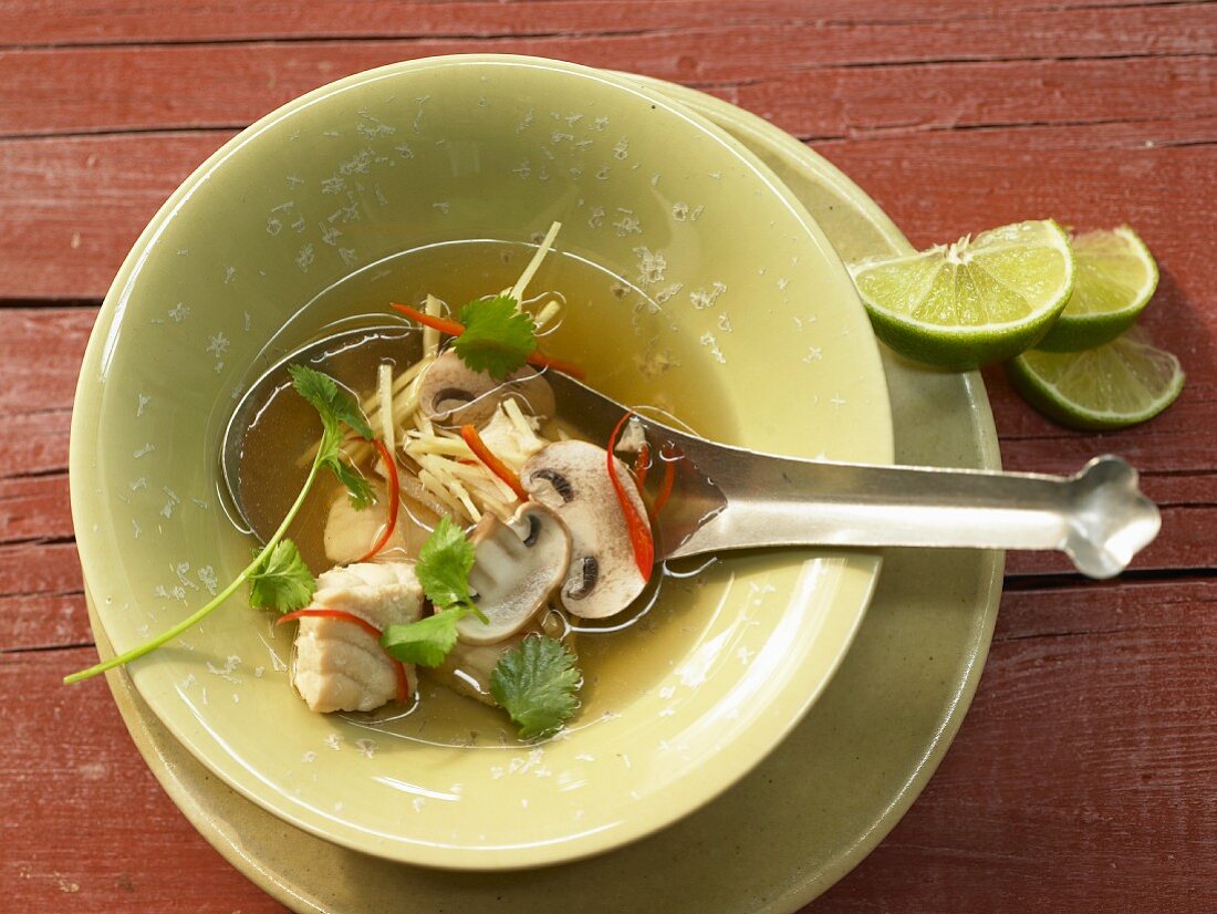 Lemongrass soup with spined loach and mushrooms