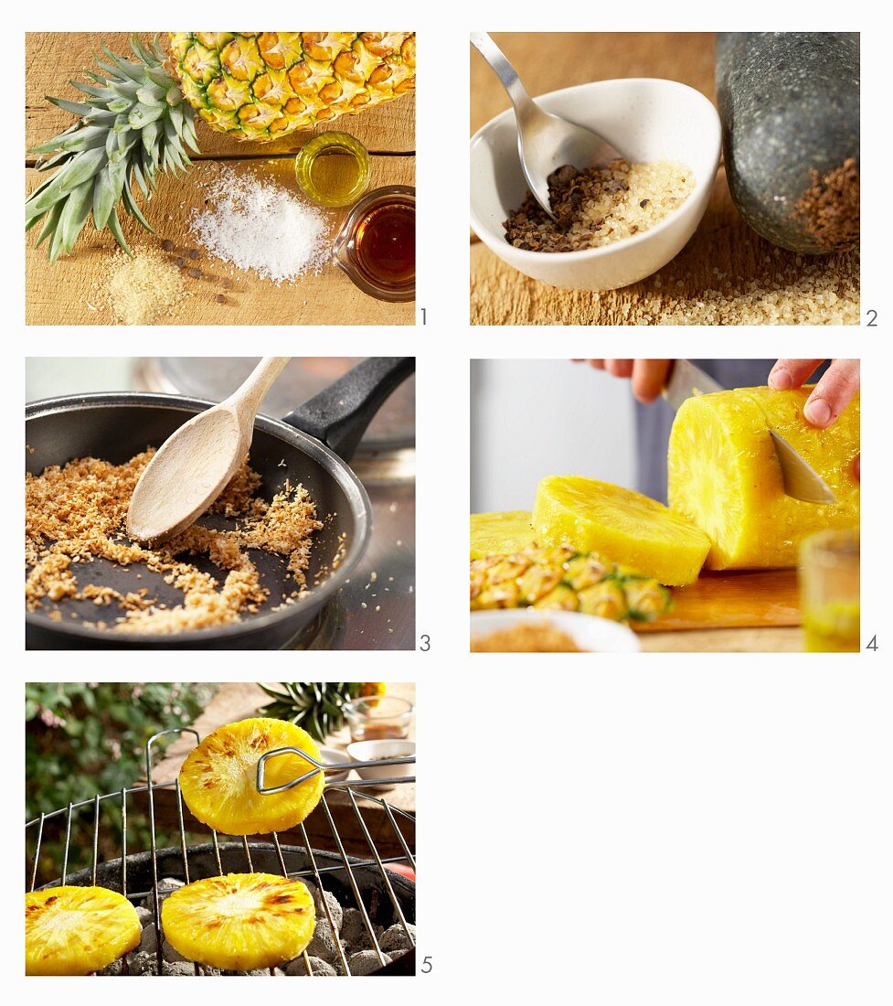 Grill-Ananas mit Piment, Kokos und Ahornsirup zubereiten