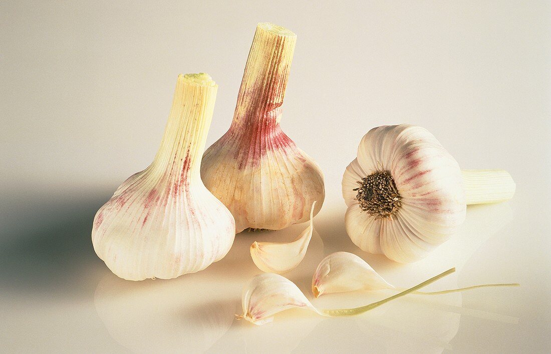 Three Garlic Bulbs and Three Garlic Cloves