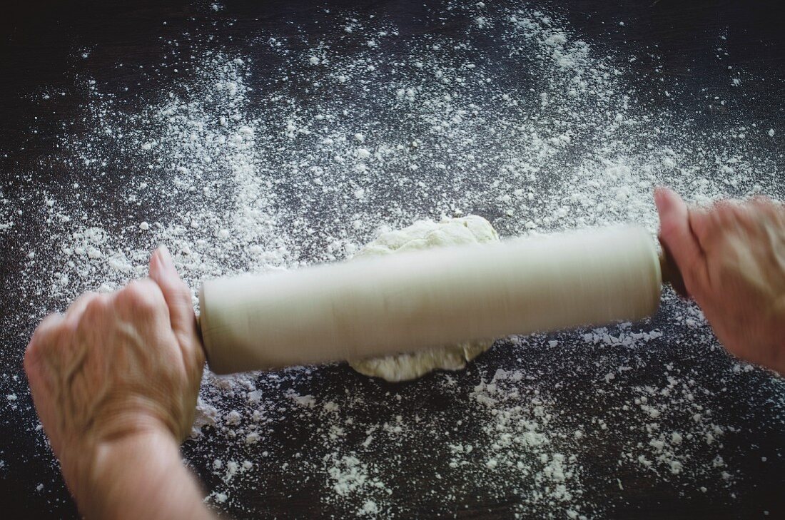 Shortcrust pastry being rolled out