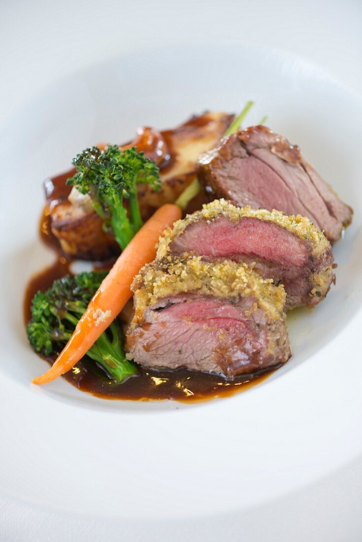 Roast rump of herb crusted Lamb