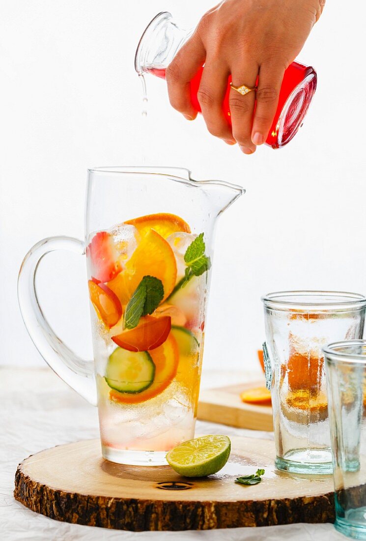 Sangria being prepared