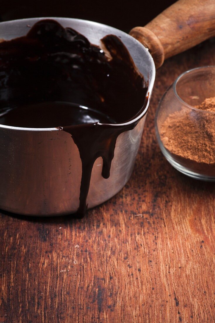 Melted chocolate in a pan