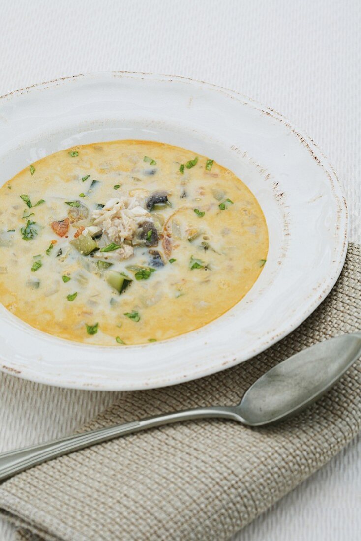 Taschenkrebssuppe mit Gemüse