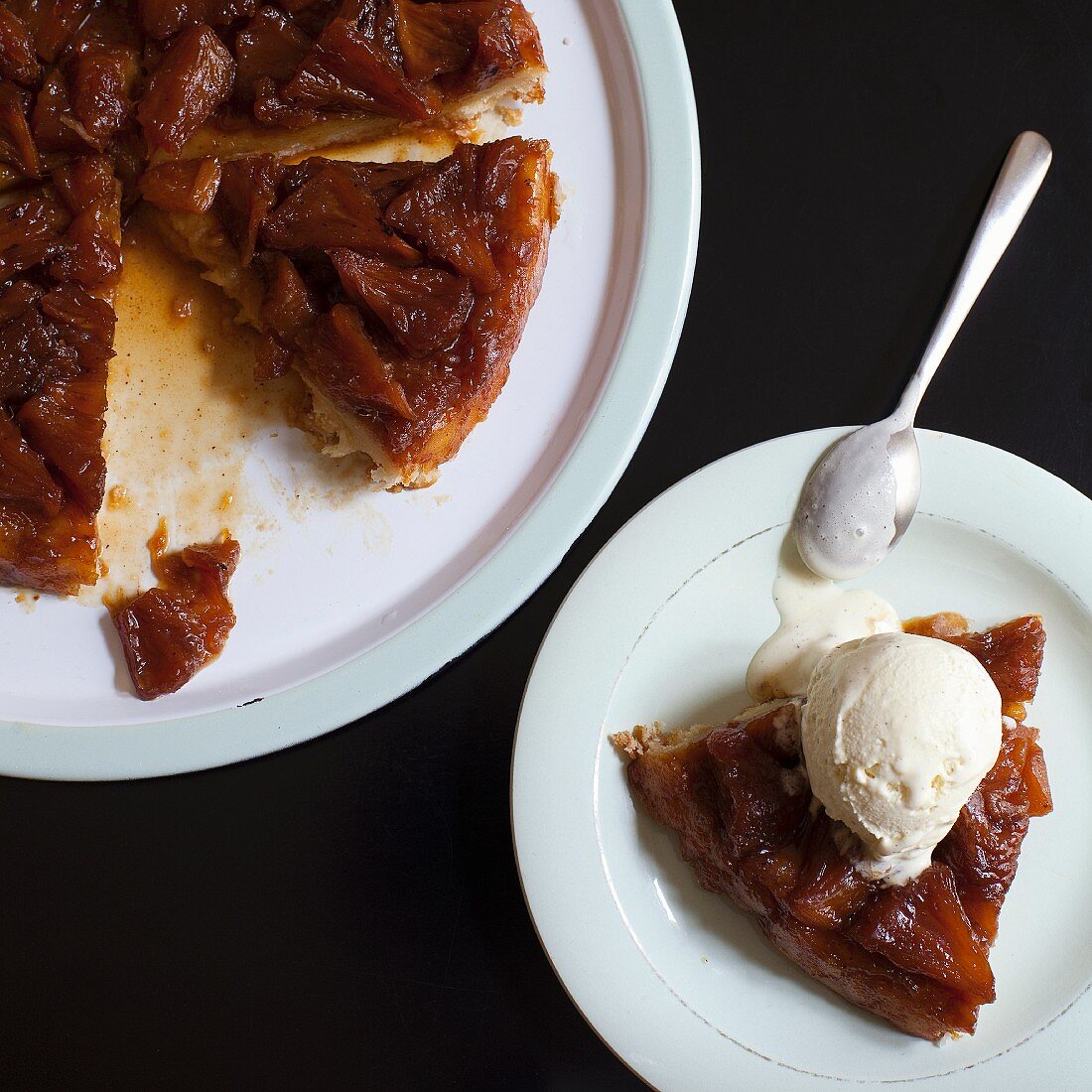 Upside Down Pineapple Pie with vanilla ice cream