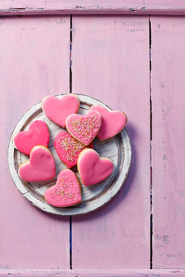 Heart shape cookies with marzipan and icing