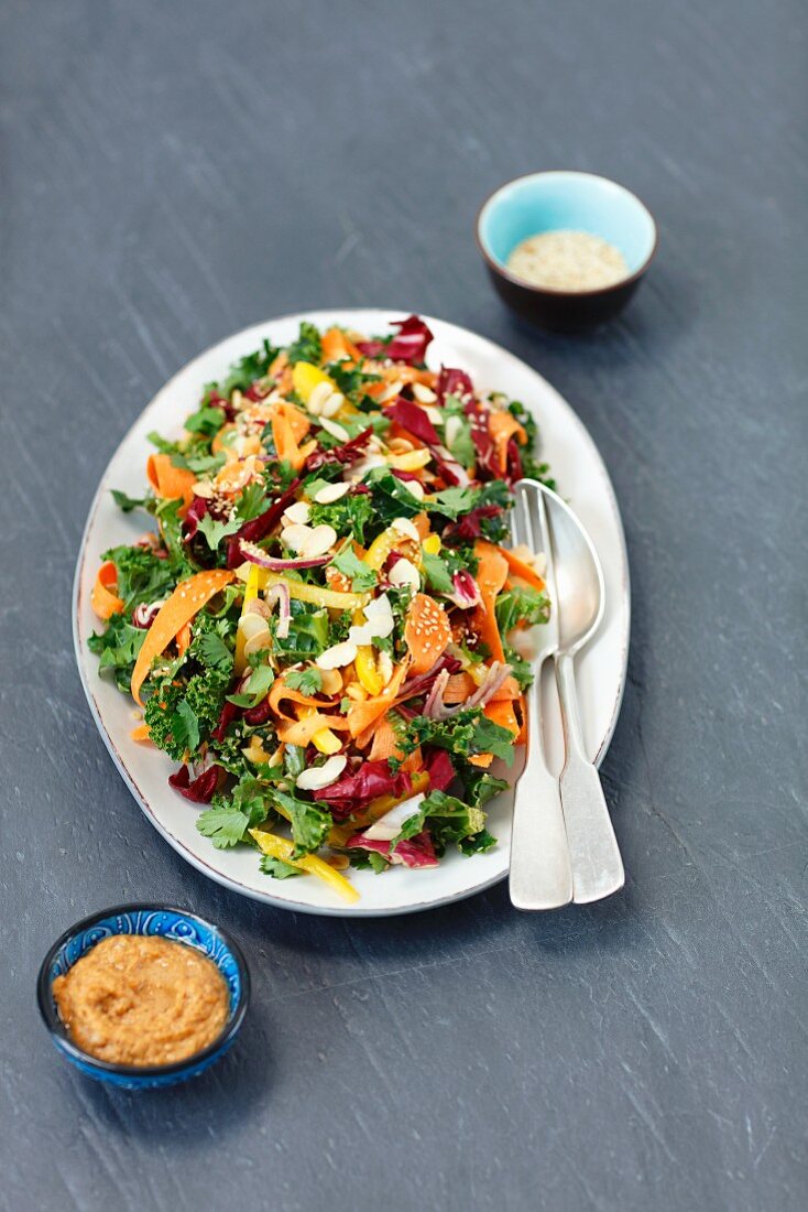 Grünkohl-Möhren-Paprika-Salat mit Erdnussbutter