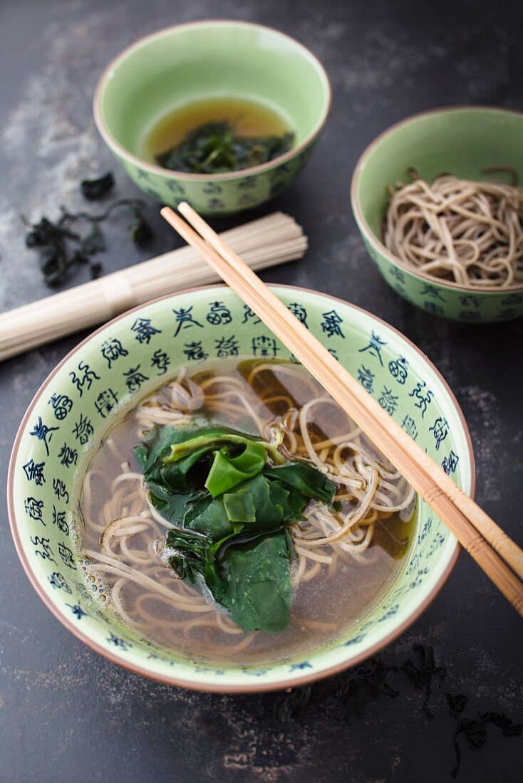 Soba noodle soup with algae (Japan)