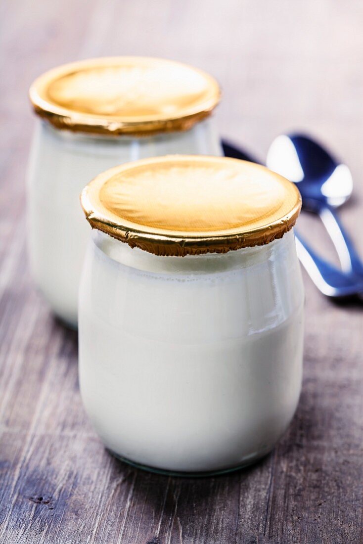 Natural yoghurt in a jar
