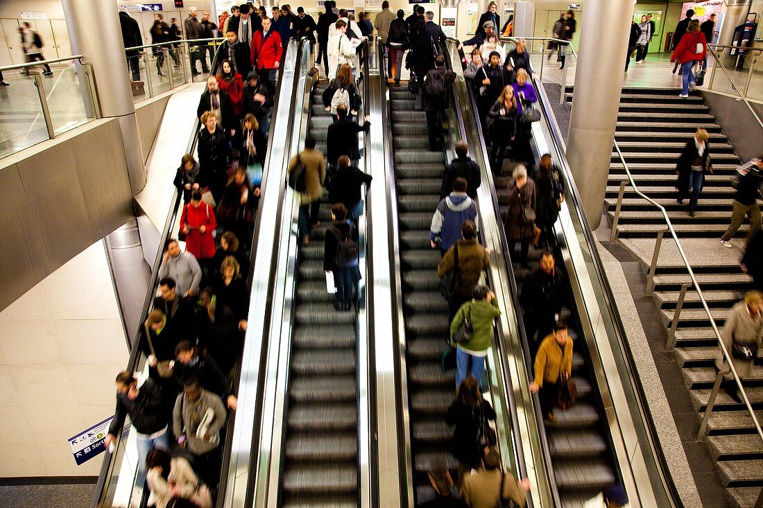 Crowd on escalator