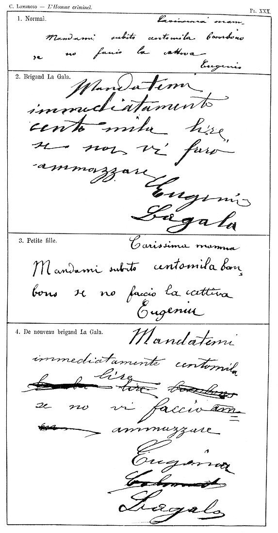 Handwriting changes under hypnosis, 19th century