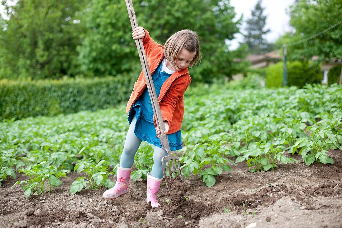 Girl in a vegetable garden