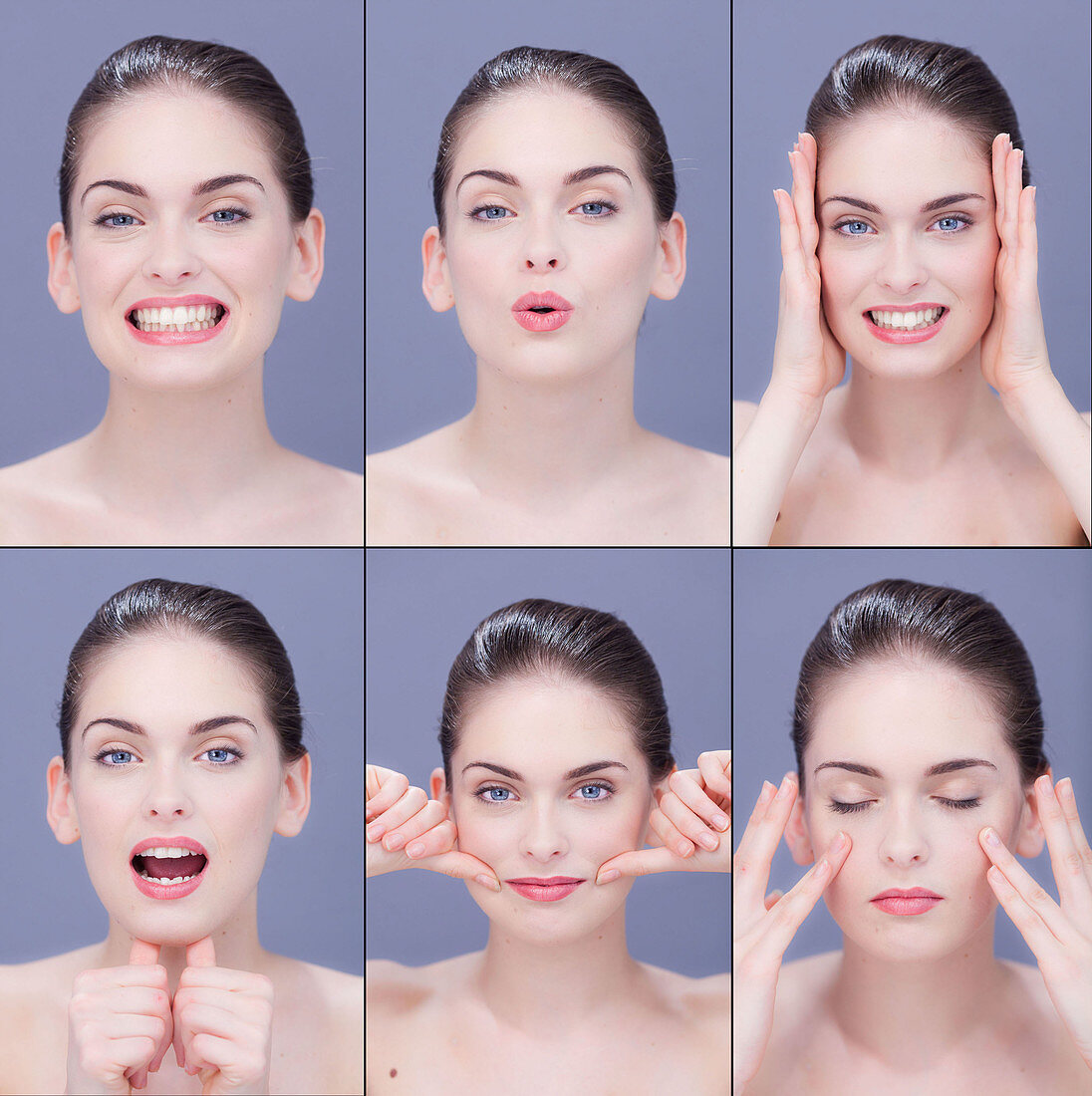 Woman doing facial exercises