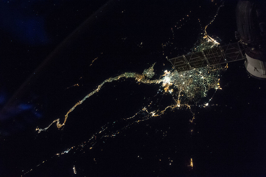 Nile river at night, ISS image