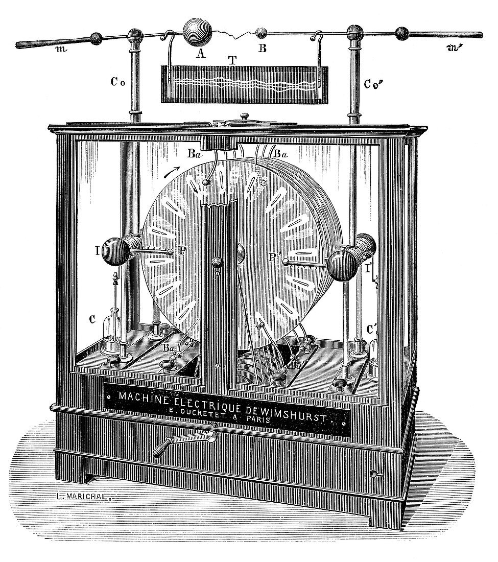 Wimshurst electrostatic generator, 19th century