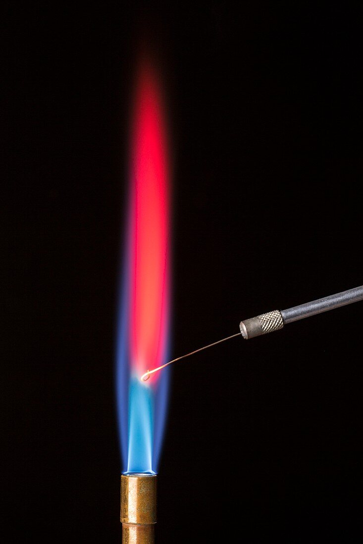 Flame test for strontium.