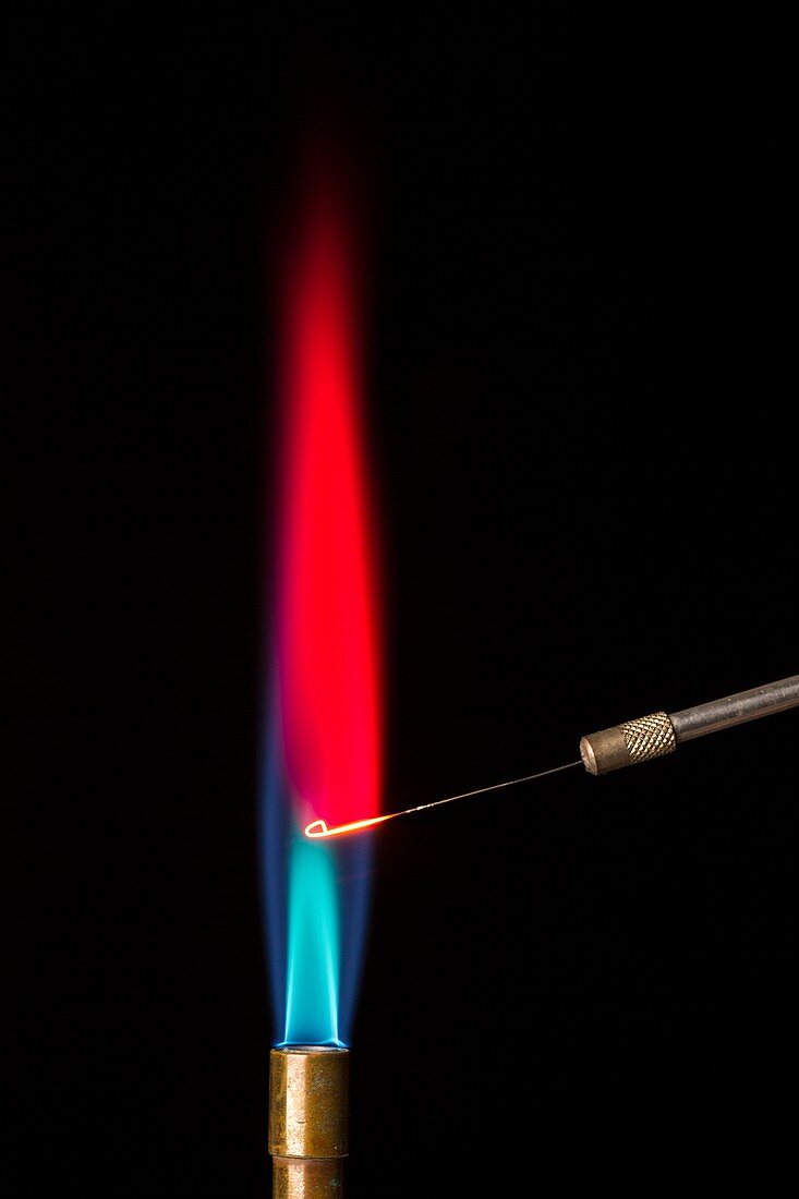 Flame test for lithium.