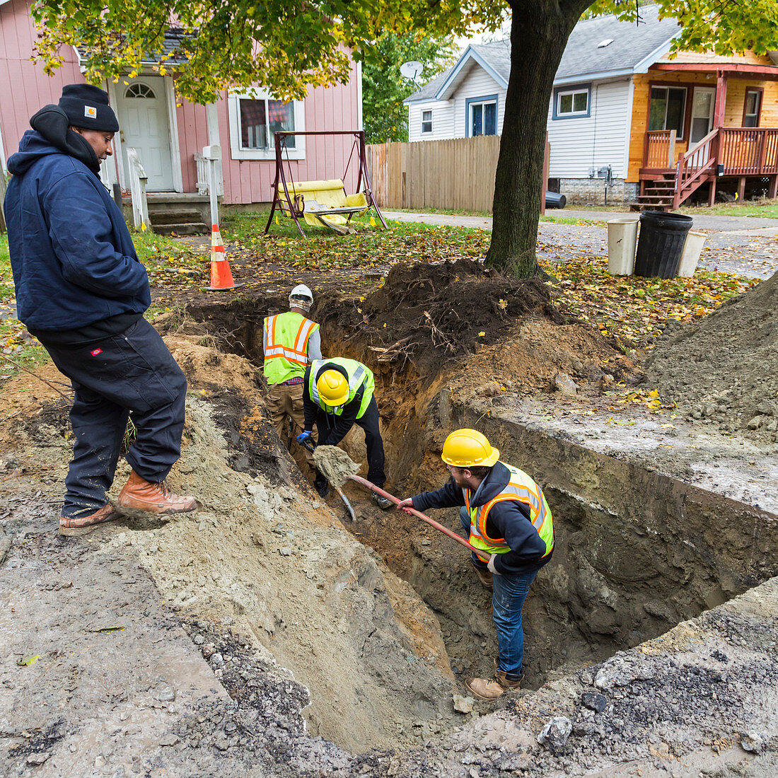 Water pipe replacement, Michigan, USA