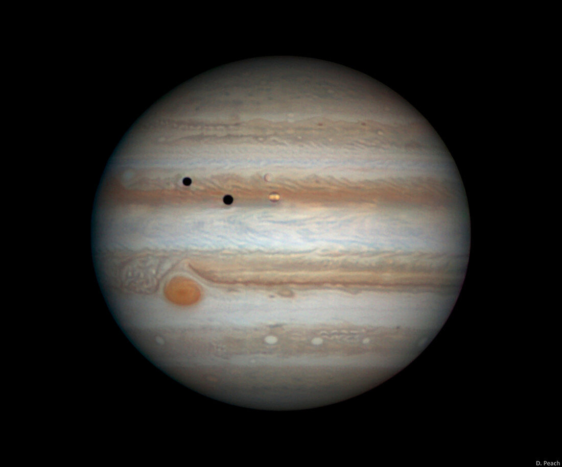Jupiter with transiting moons, optical image