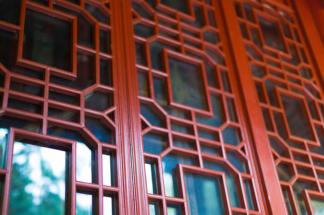 Traditional red Japanese door