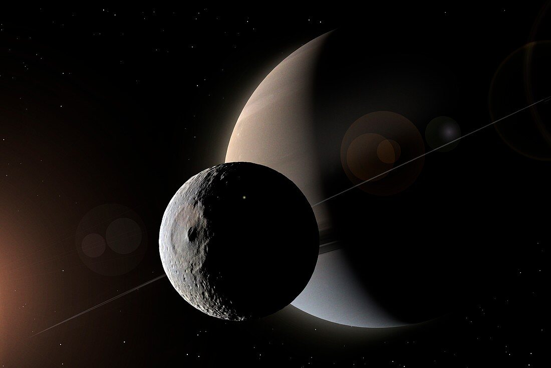 Artwork of Saturn and Mimas