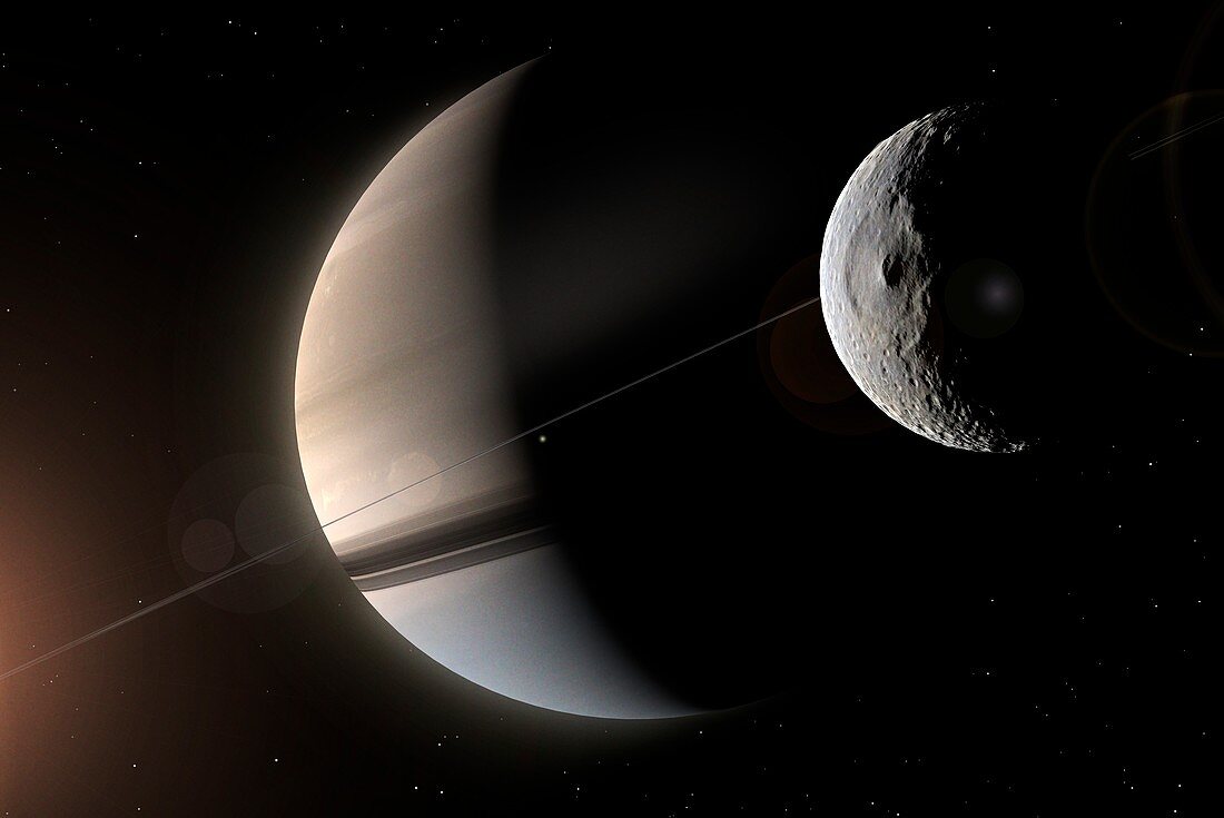 Artwork of Saturn and Mimas
