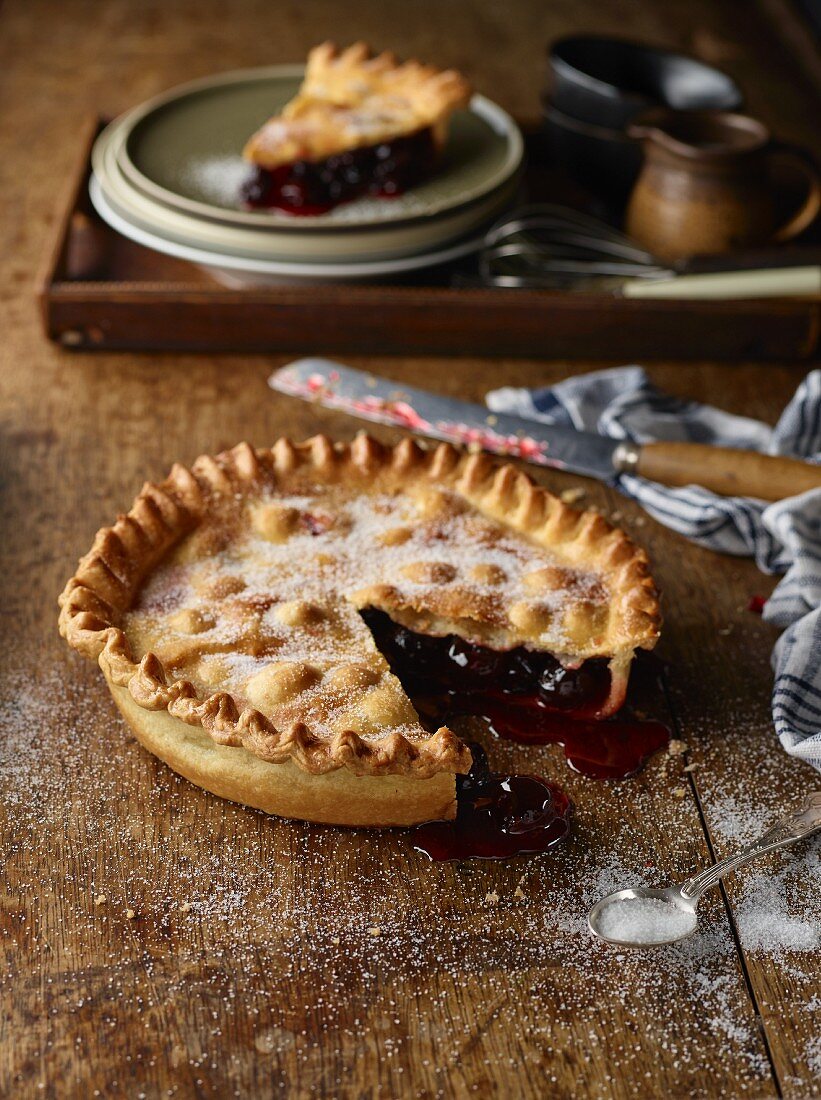 Homemade Cherry Pie with Slice Removed