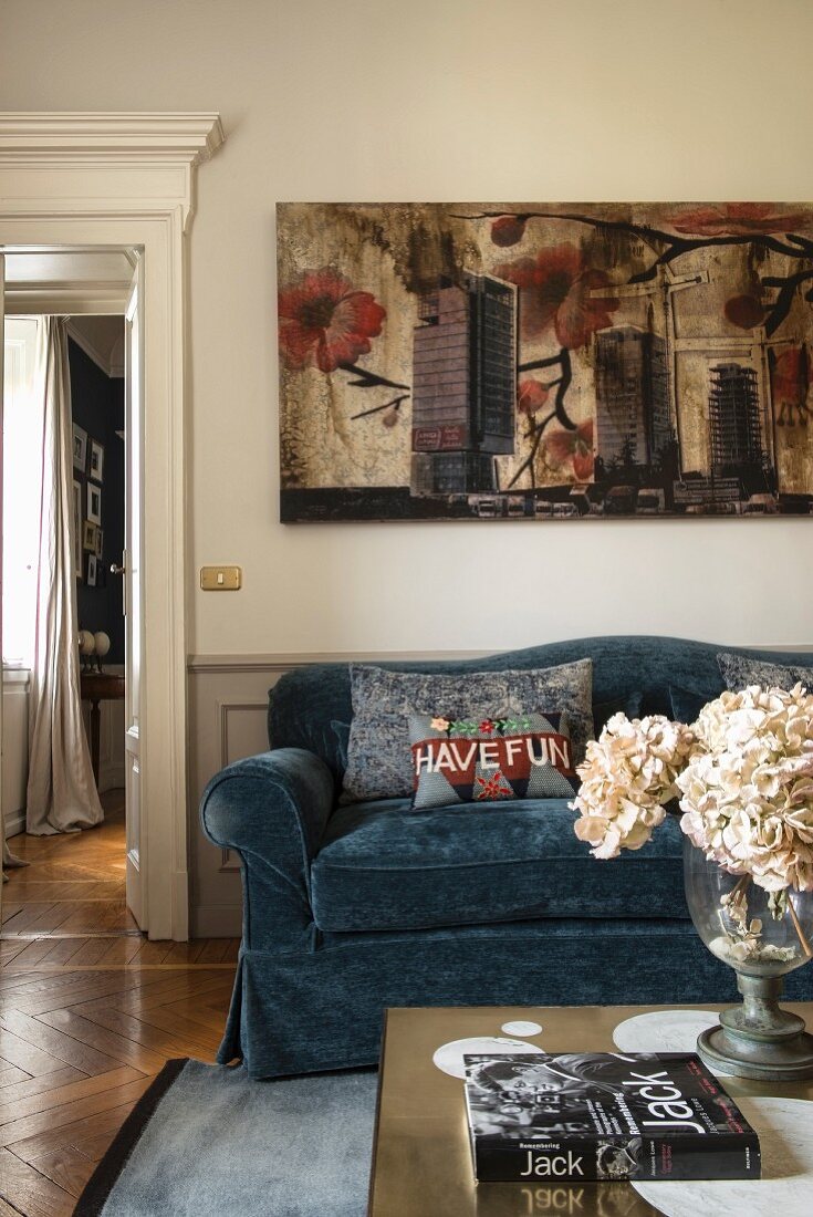 Elegant living room with open doorway leading into next room