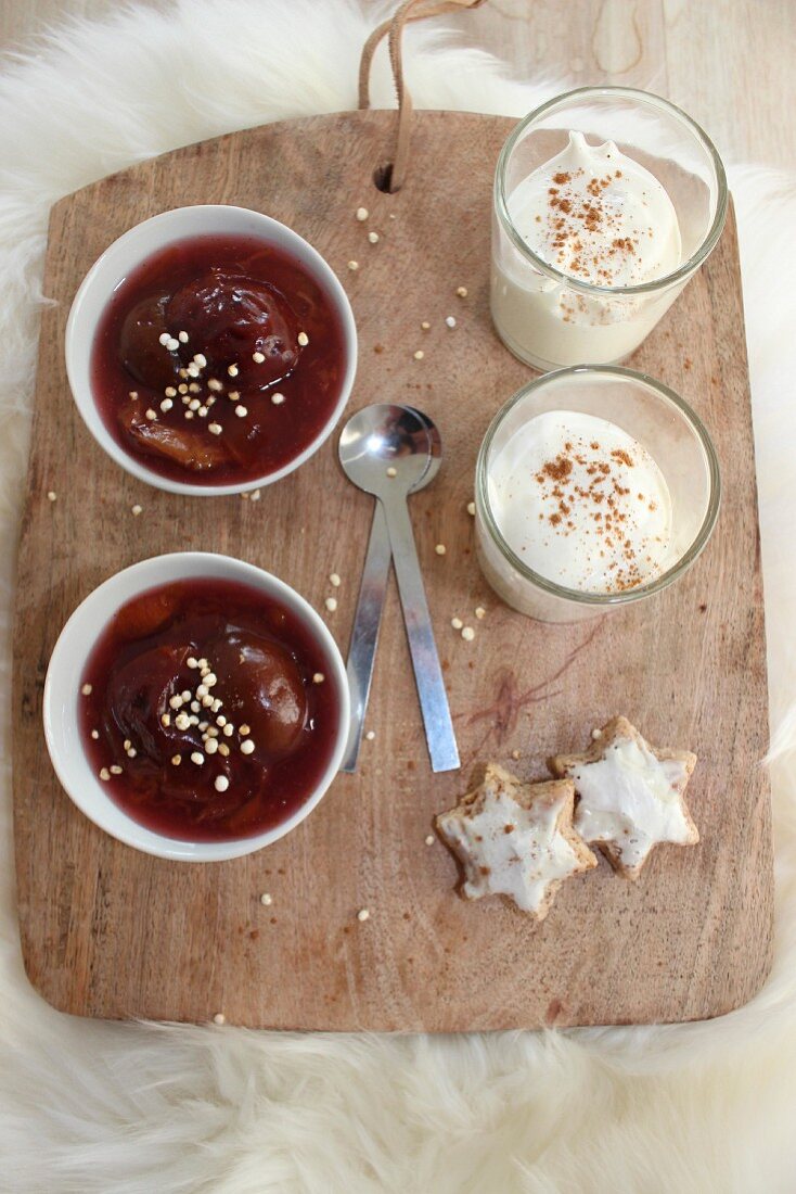 Plum compote with cinnamon quark for Christmas