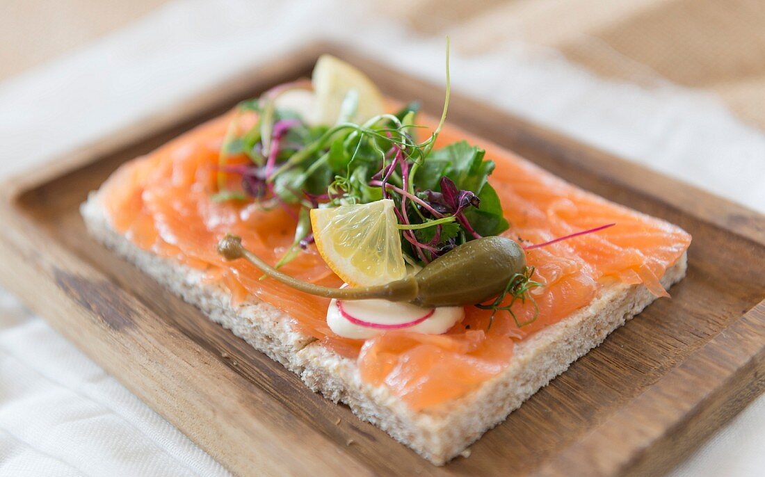 Smoked salmon open sandwich