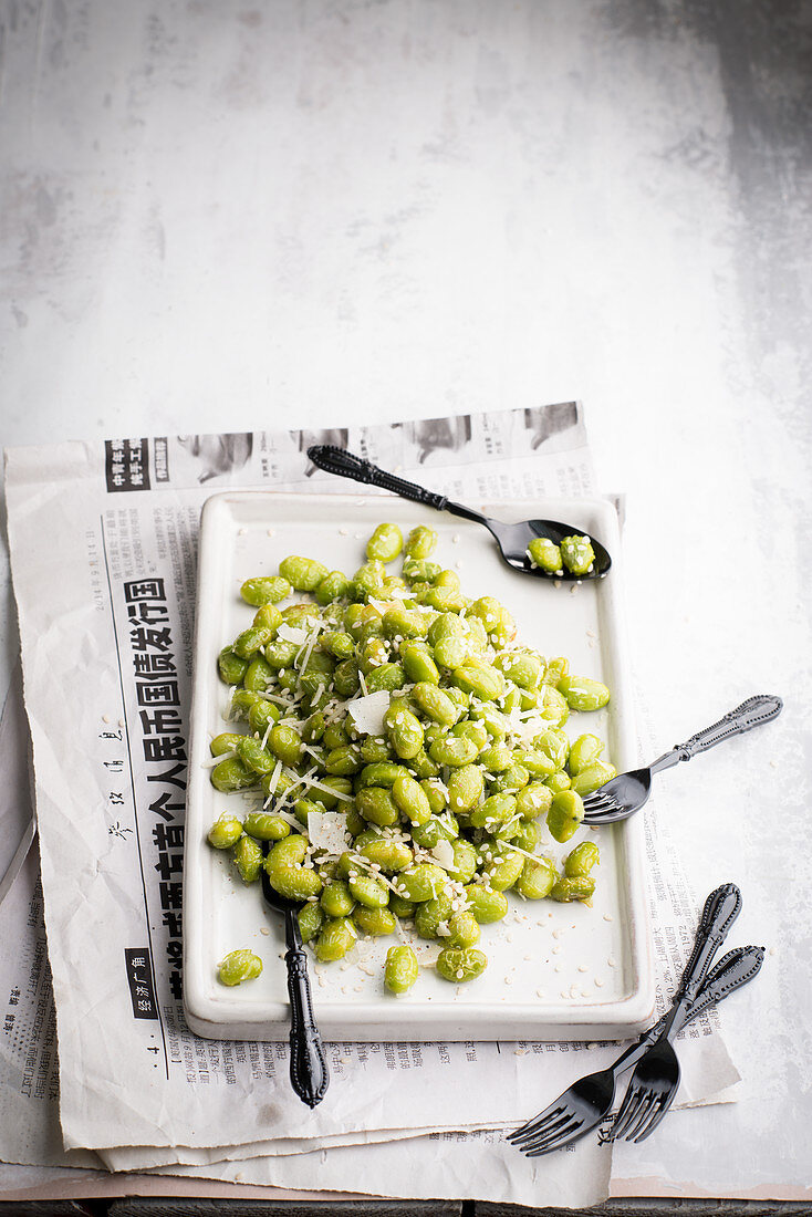 Edamame with parmesan