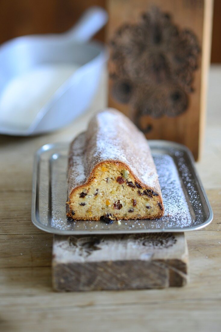 Christmas stollen with icing sugar