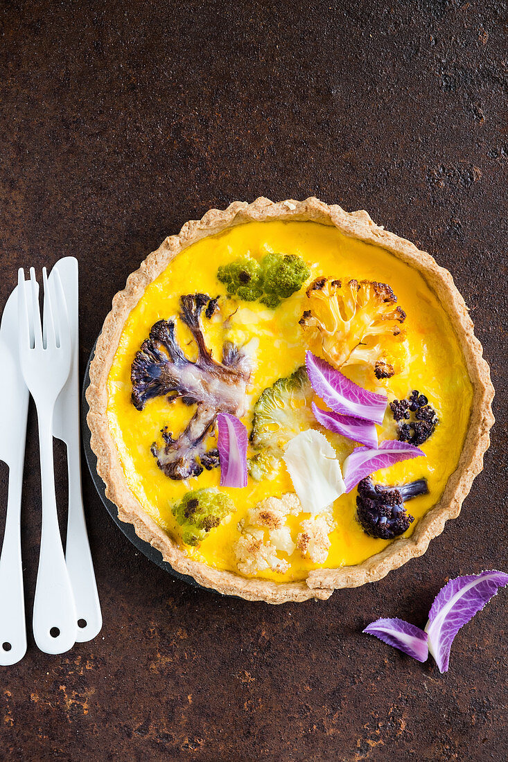 Cauliflower and Cheddar quiche