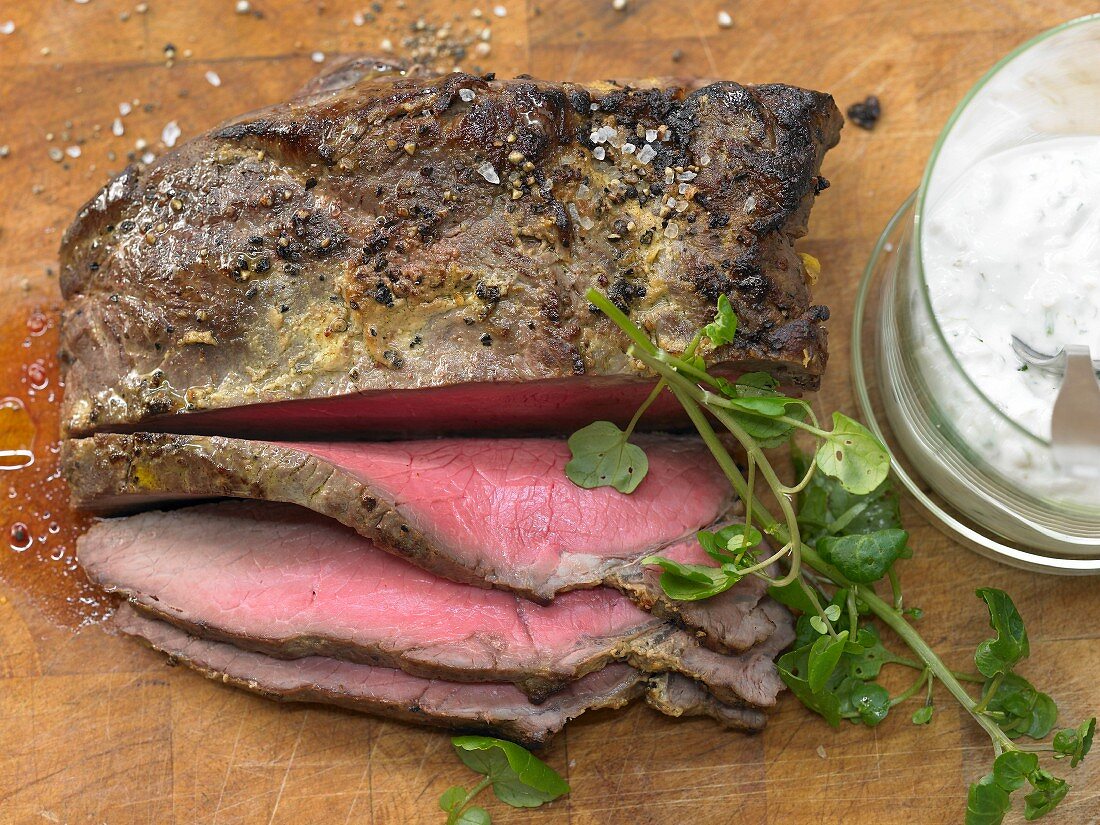 Roast beef with almond remoulade and watercress