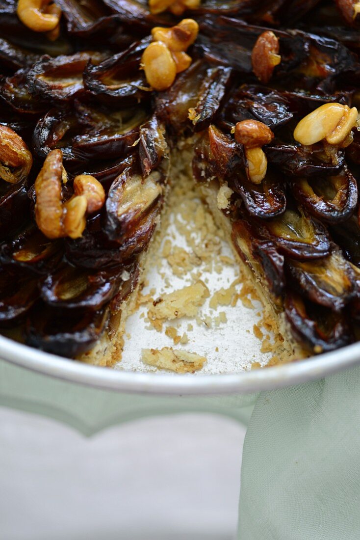 Plum cake with nuts (close up)