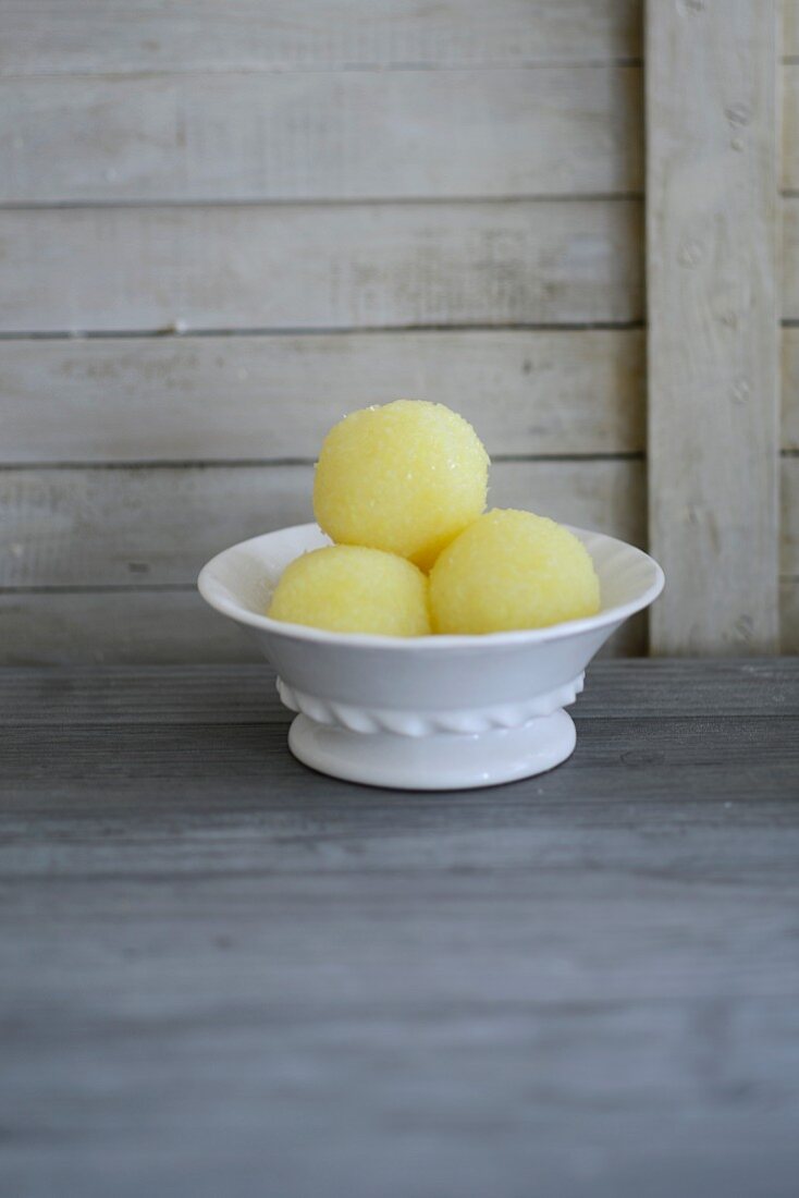 Potato dumplings in a porcelain dish