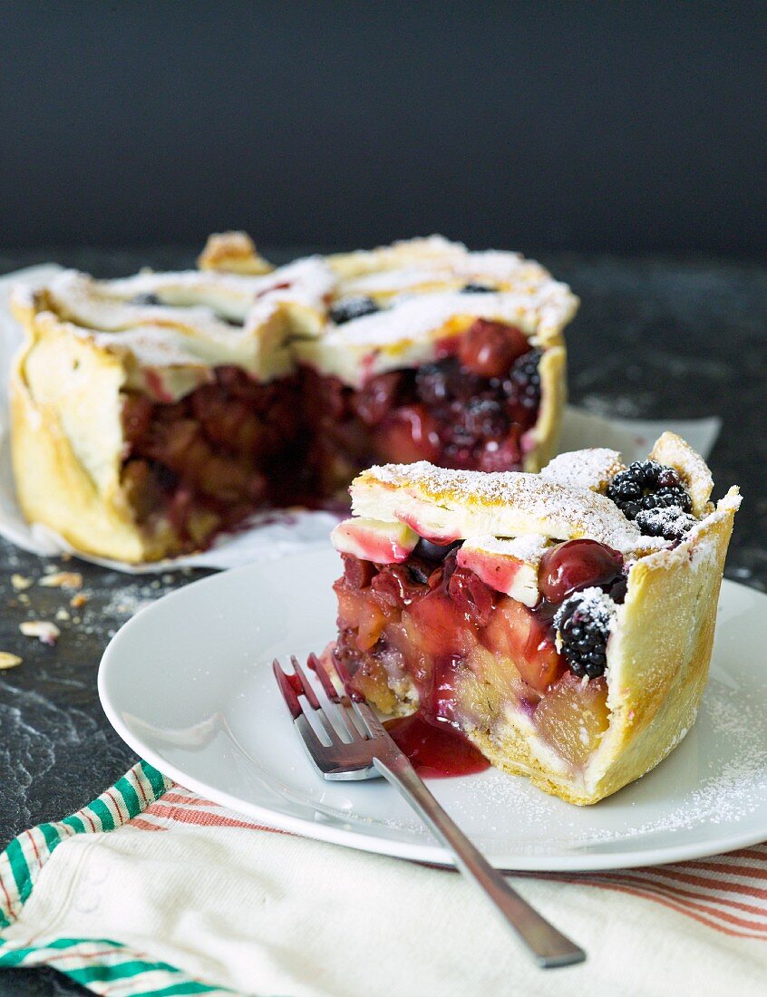 Apple and berry cake, sliced