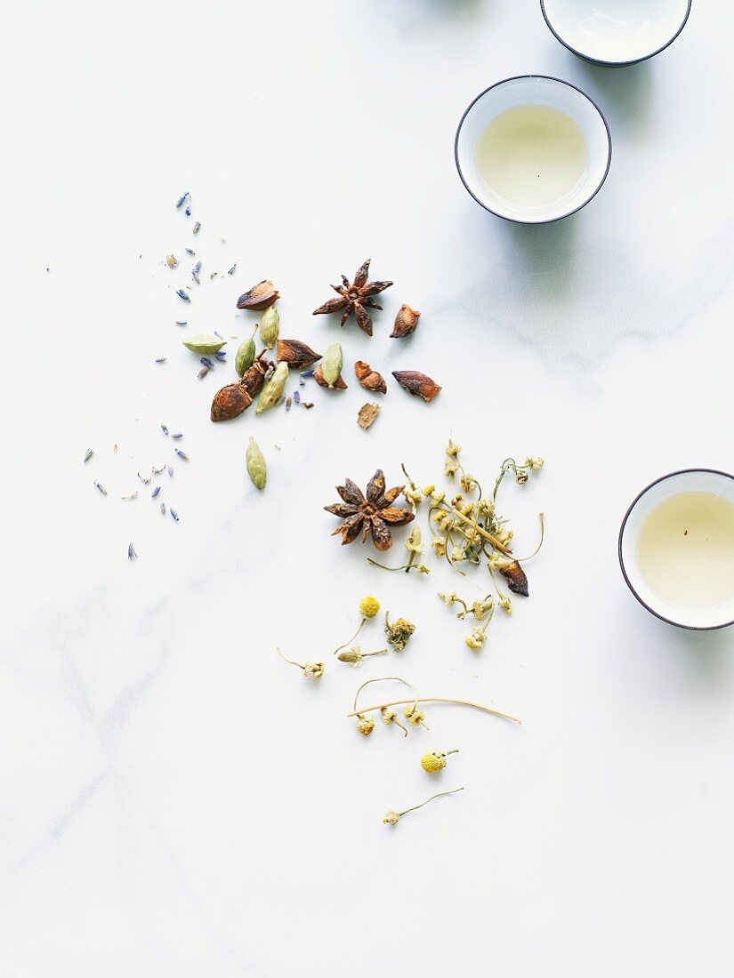 Jasmine tea with loose teas and spices