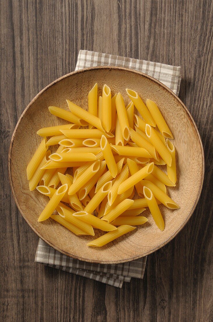 Penne rigate on a plate