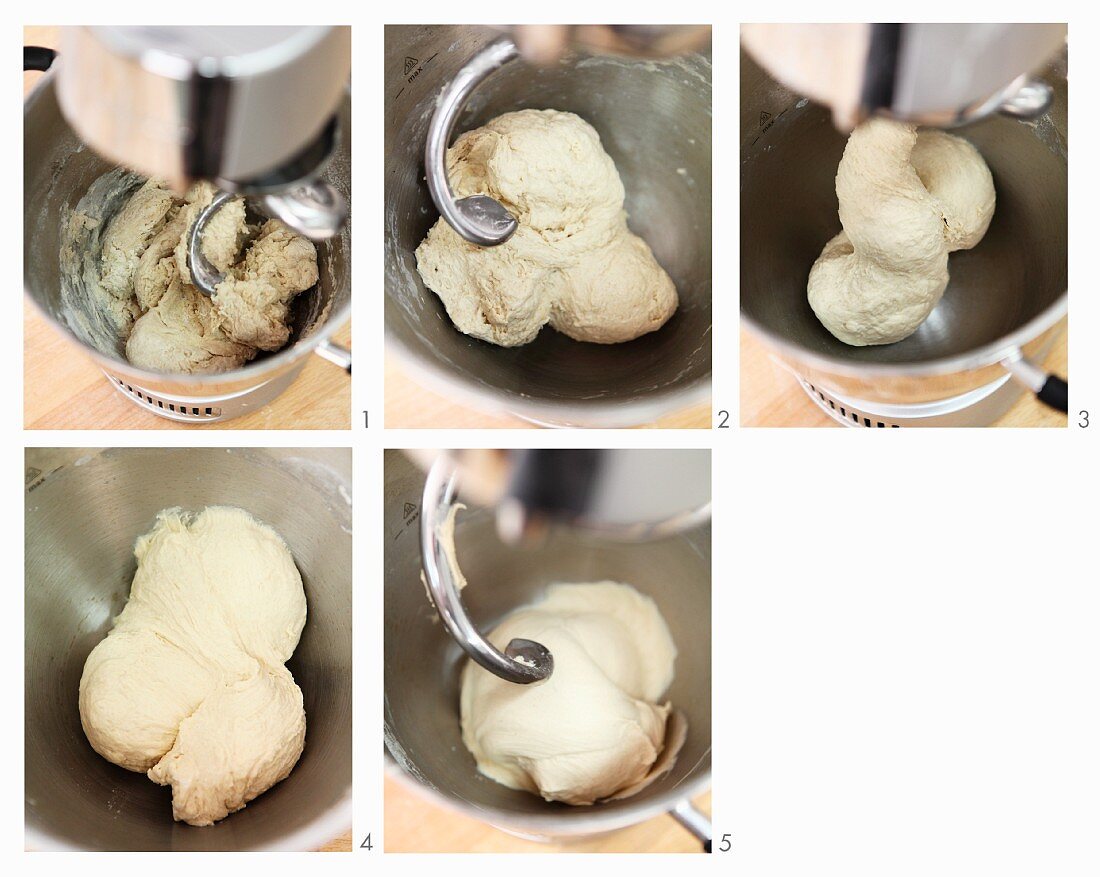 Dough being kneaded in a bread machine