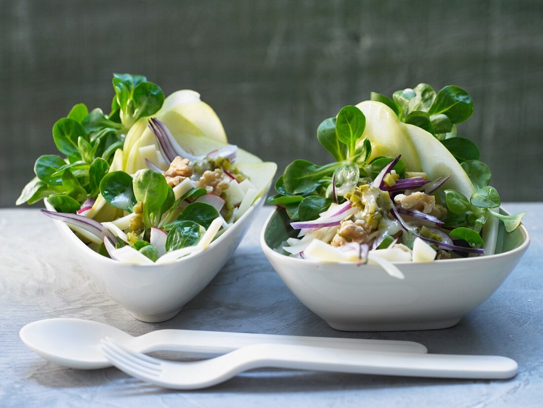 Lambs lettuce with emmental, walnuts and a honey and mustard dressing