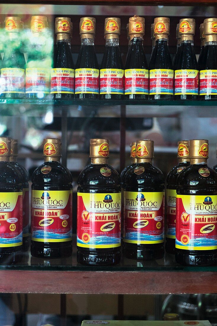 Fish sauce in bottles, a speciality of the island Phu Quoc in Vietnam