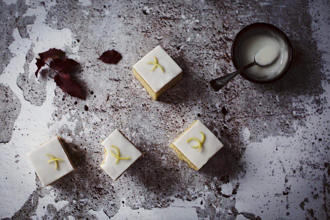 Soft and moist lemon pound cake with sour cream and lemon icing