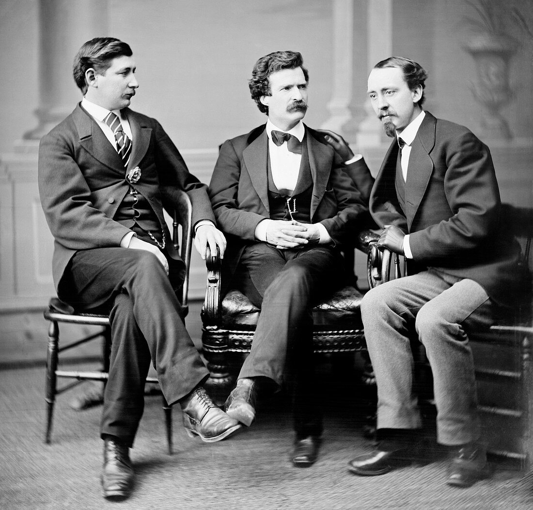 Mark Twain, George Townsend, David Gray, portrait