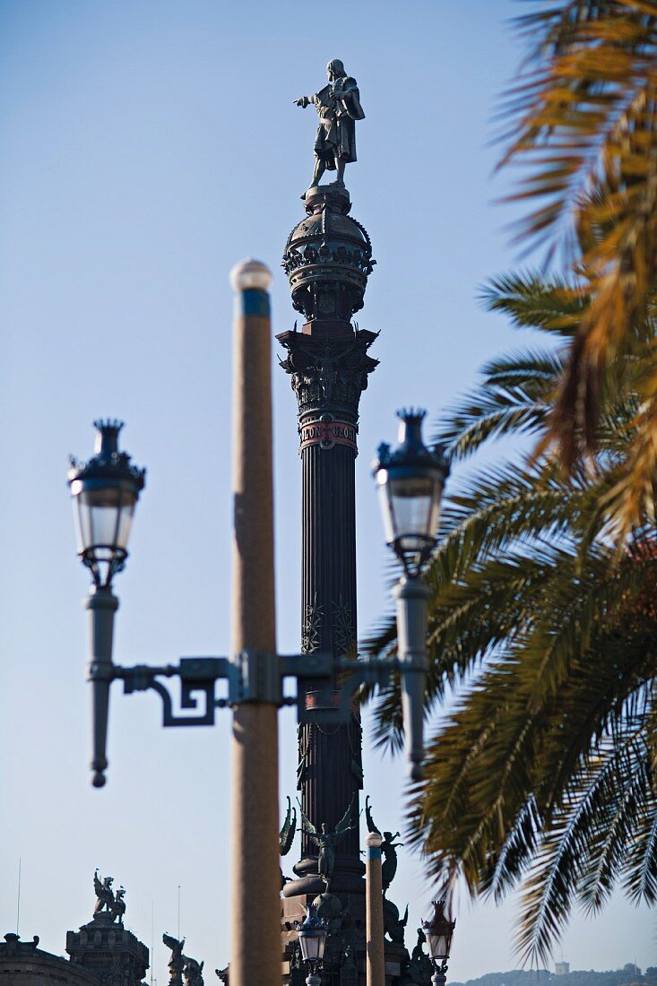 A monument to Christopher Columbus in Barcelona, Spain