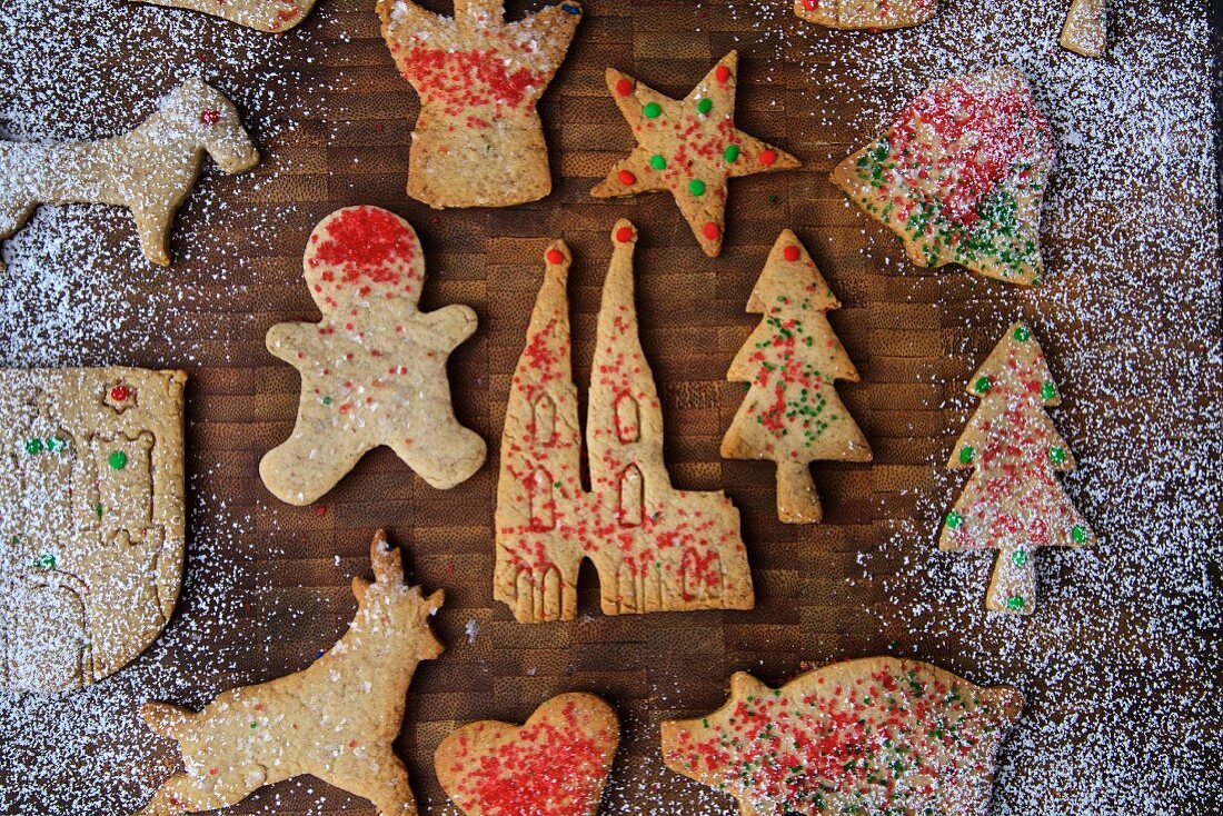 Baking gingerbread Christmas cookies with antique forms