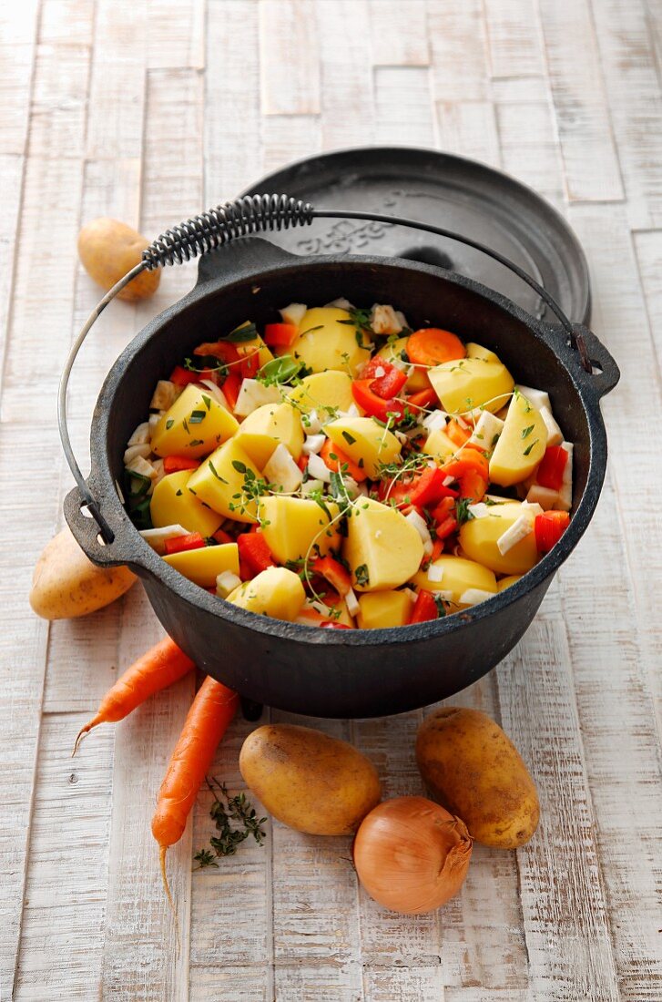 Vegetable and potato stew in a pot