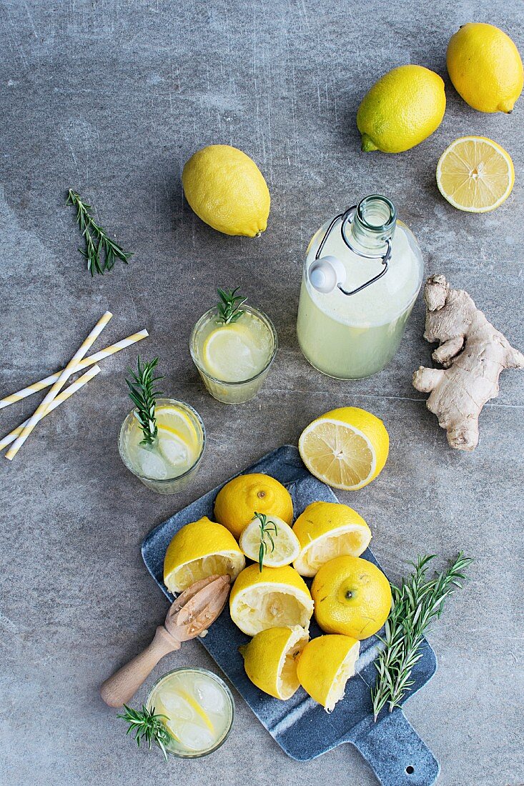 Lemon Ginger Lemonade with Rosemary